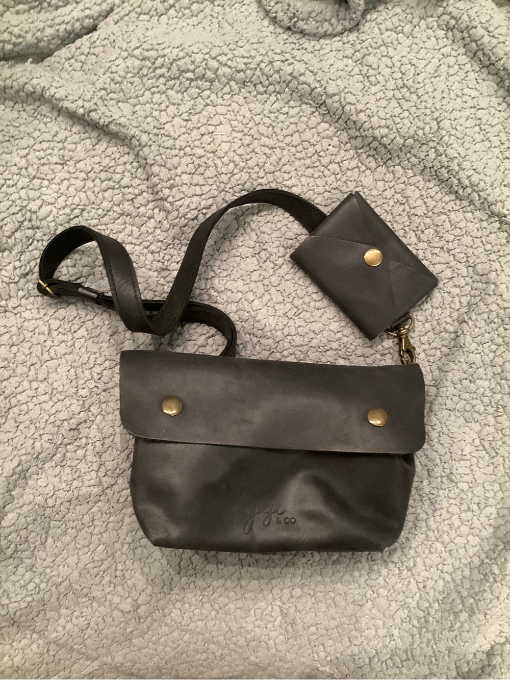 Black Leather Crossbody Bag with Coin Pouch